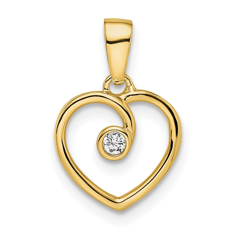 14K Gelbgold Polierter Herz-Anhänger mit echtem Diamant