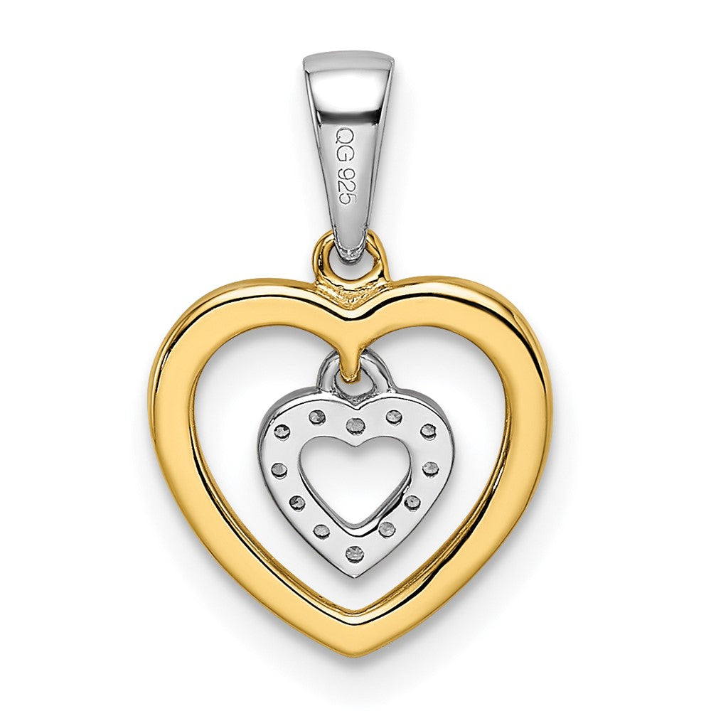 14K Bicolor Gold Herz-Anhänger mit echten Diamanten, baumelnd