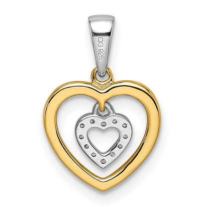 14K Bicolor Gold Herz-Anhänger mit echten Diamanten, baumelnd
