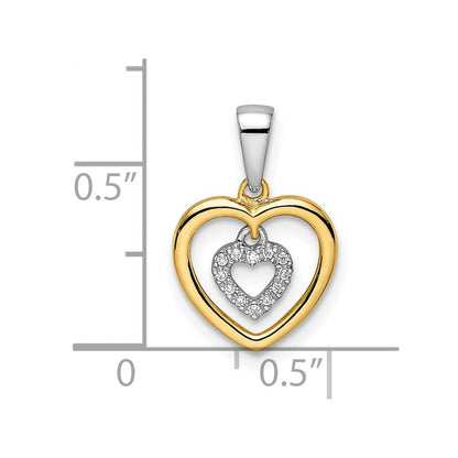 14K Bicolor Gold Herz-Anhänger mit echten Diamanten, baumelnd