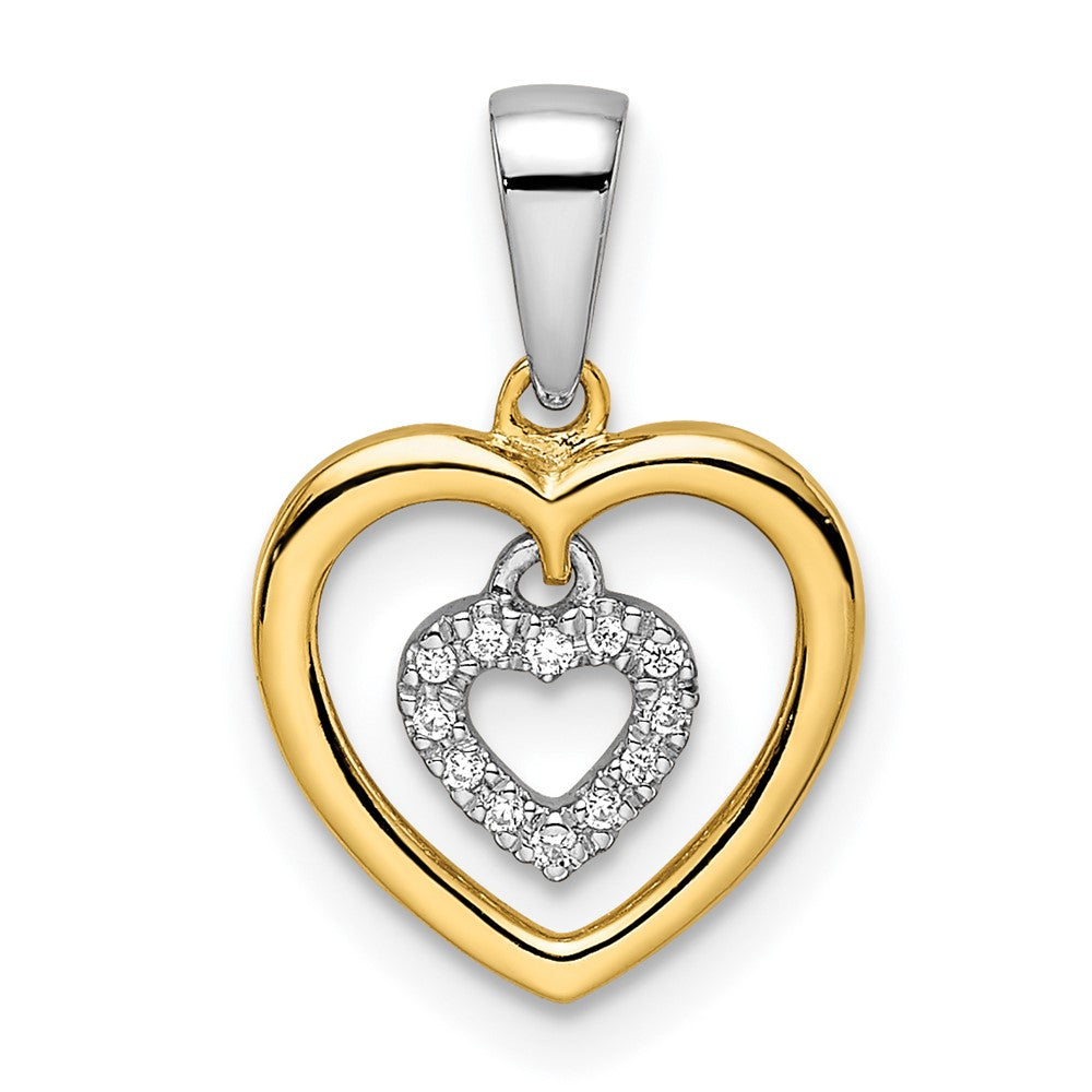 14K Bicolor Gold Herz-Anhänger mit echten Diamanten, baumelnd