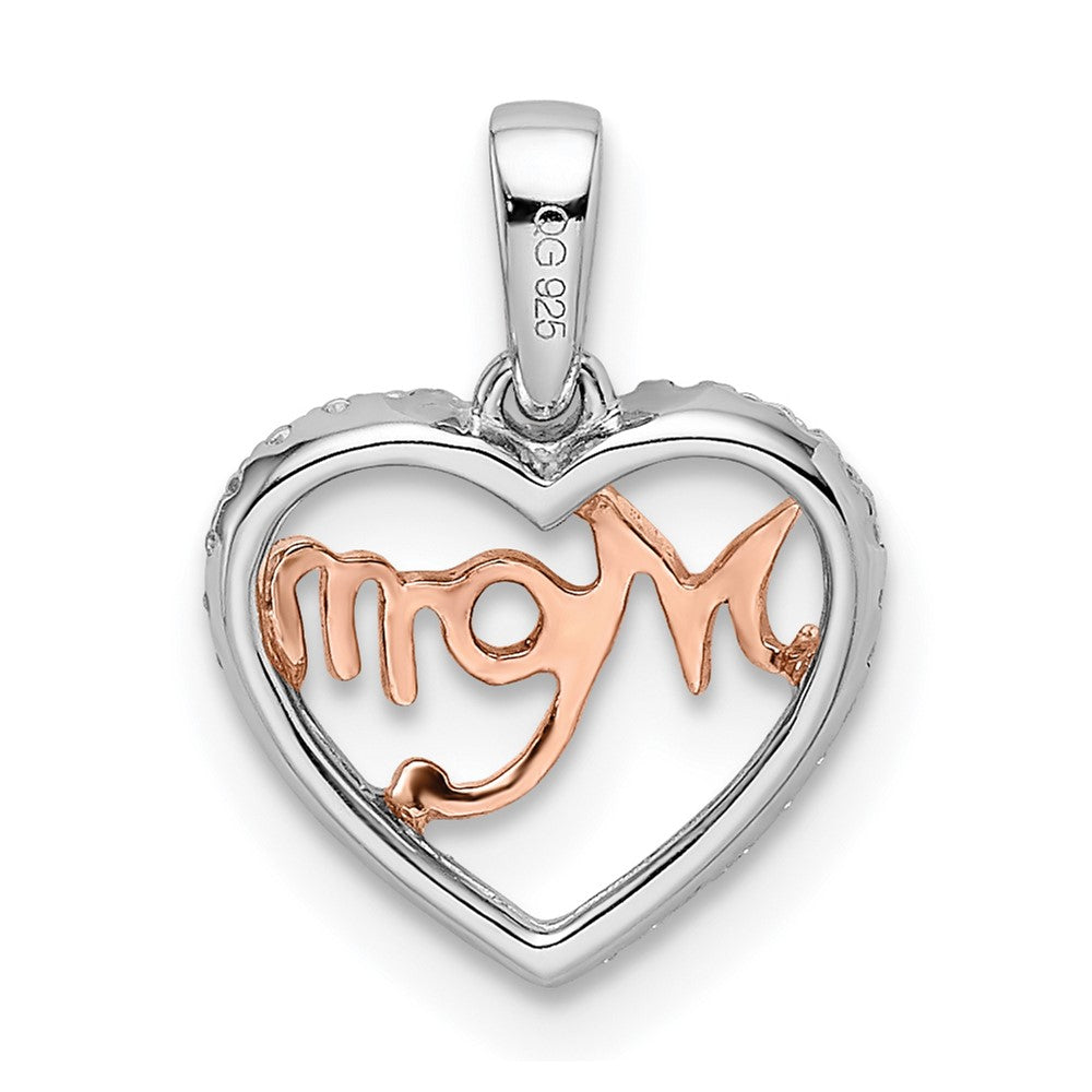 14K Bicolor Gold Herz-Anhänger „Mom“ mit echten Diamanten in Weiß und Rosé