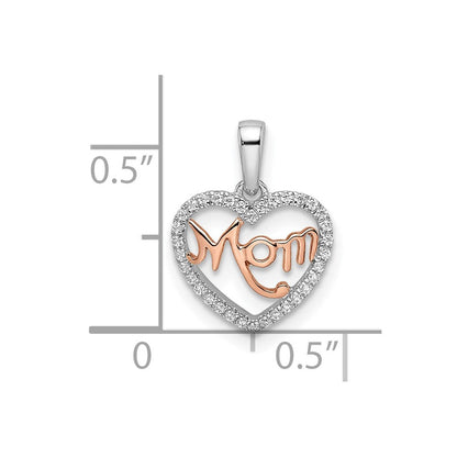 14K Bicolor Gold Herz-Anhänger „Mom“ mit echten Diamanten in Weiß und Rosé
