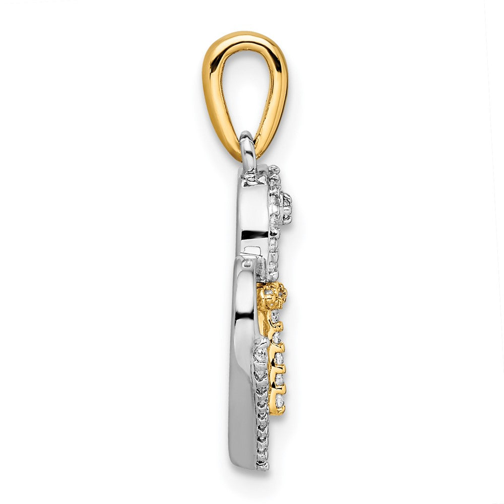 14K Bicolor-Gold Herz mit Kreuz Echtdiamant-Anhänger