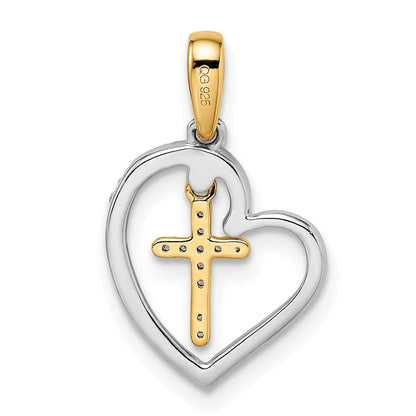 14K Bicolor-Gold Herz mit Kreuz Echtdiamant-Anhänger