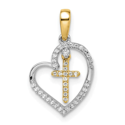 14K Bicolor-Gold Herz mit Kreuz Echtdiamant-Anhänger