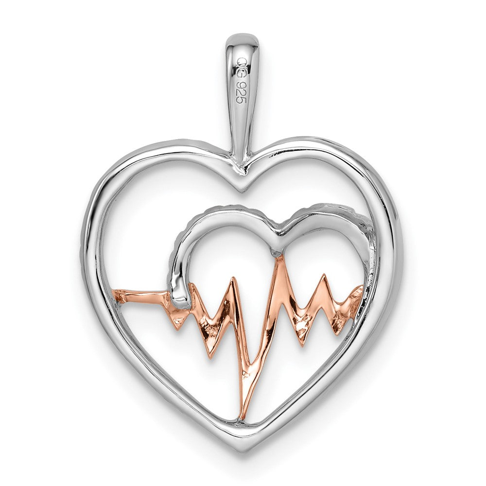 14K Weiß-Rosé Bicolor-Gold Herzschlag-Herz-Anhänger mit echtem Diamant
