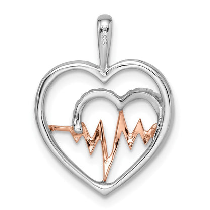 14K Weiß-Rosé Bicolor-Gold Herzschlag-Herz-Anhänger mit echtem Diamant