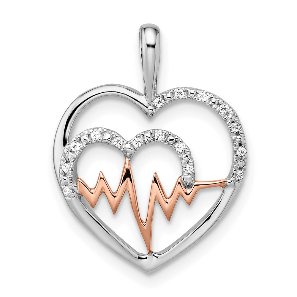 14K Weiß-Rosé Bicolor-Gold Herzschlag-Herz-Anhänger mit echtem Diamant