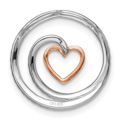 14K Bicolor Gold Weiß und Rose Kreis mit Herz Echt Diamant Kette Anhänger