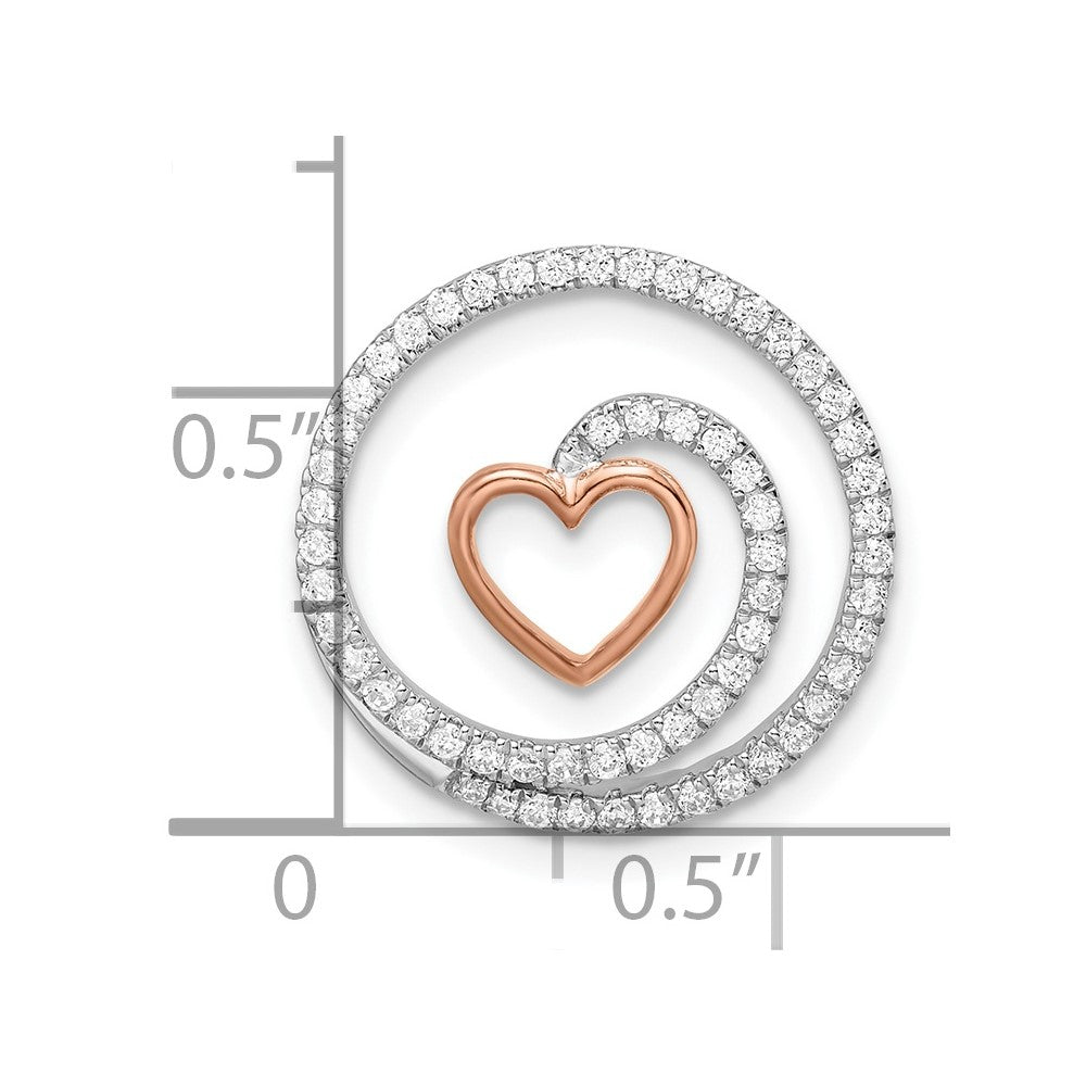 14K Bicolor Gold Weiß und Rose Kreis mit Herz Echt Diamant Kette Anhänger
