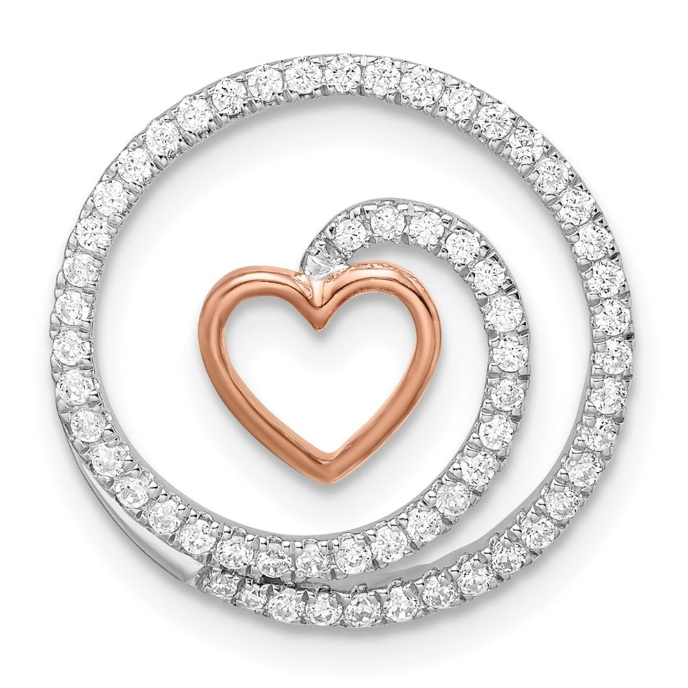 14K Bicolor Gold Weiß und Rose Kreis mit Herz Echt Diamant Kette Anhänger