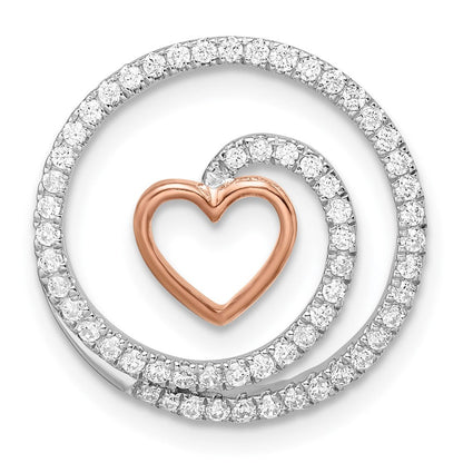 14K Bicolor Gold Weiß und Rose Kreis mit Herz Echt Diamant Kette Anhänger