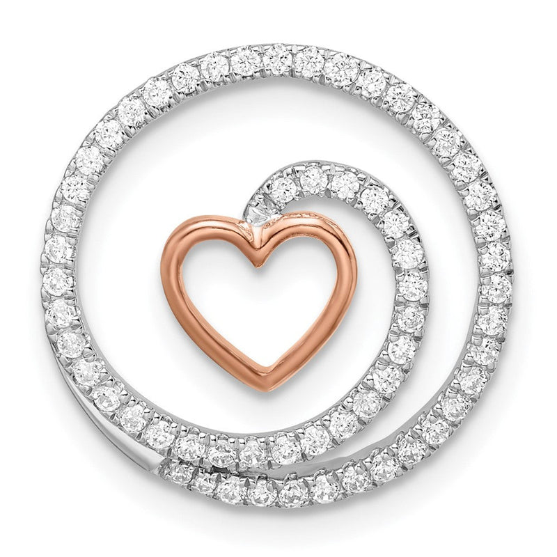 14K Bicolor Gold Weiß und Rose Kreis mit Herz Echt Diamant Kette Anhänger