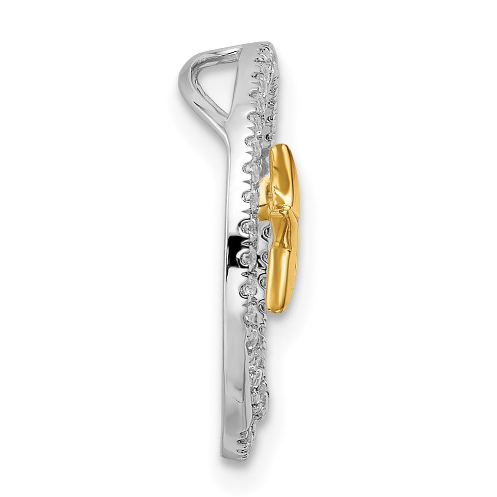 14K Bicolor Gold Kreis mit Stern Echt Diamant Kette Anhänger