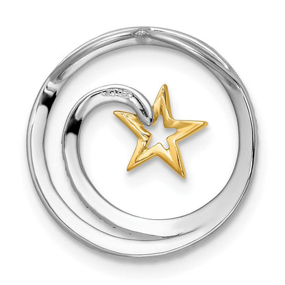 14K Bicolor Gold Kreis mit Stern Echt Diamant Kette Anhänger