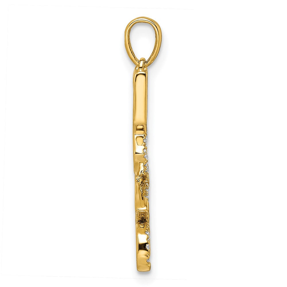 14K Gelbgold Polierter LOVE Anhänger mit echtem Diamant