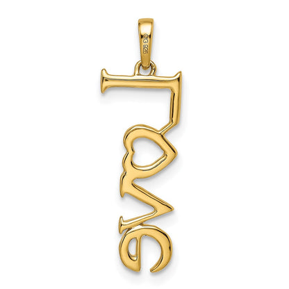 14K Gelbgold Polierter LOVE Anhänger mit echtem Diamant