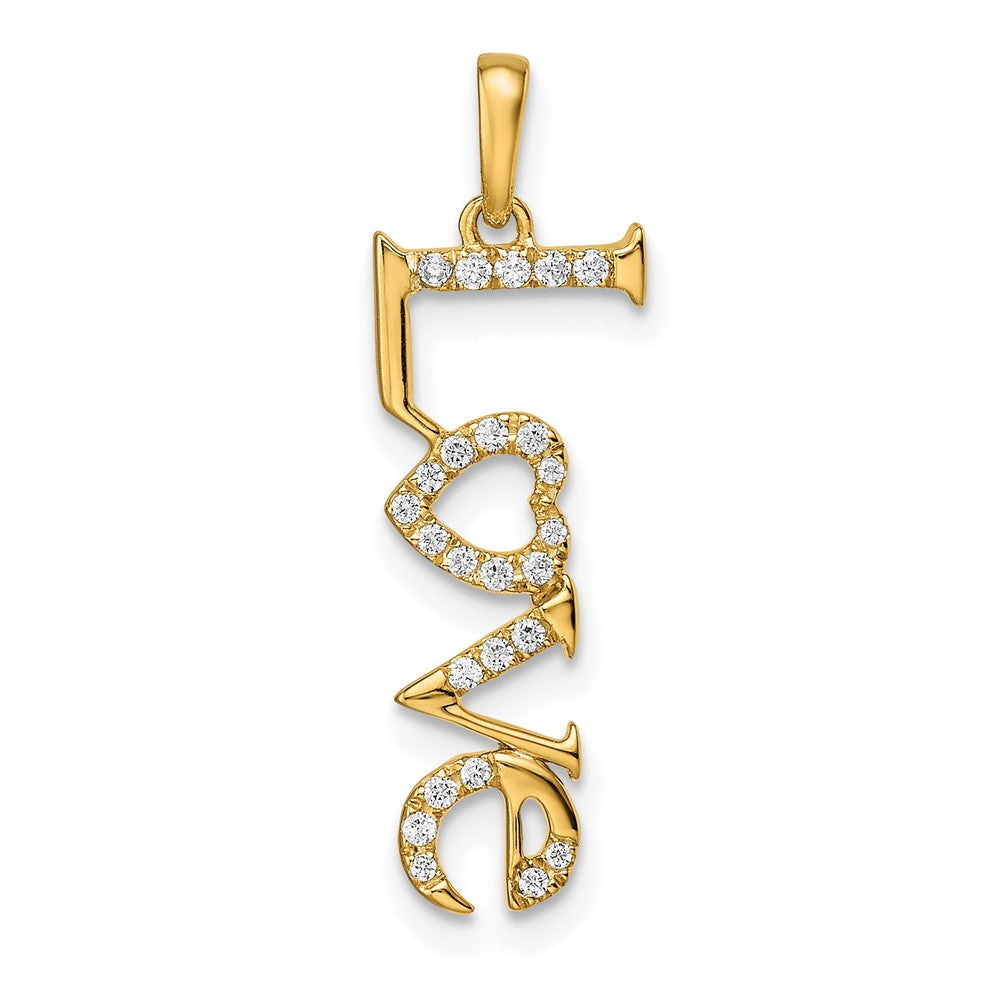 14K Gelbgold Polierter LOVE Anhänger mit echtem Diamant