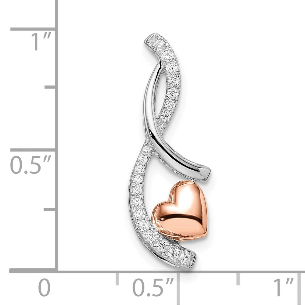14K Bicolor Gold Weiß und Rose Herz Echt Diamant Kette Anhänger