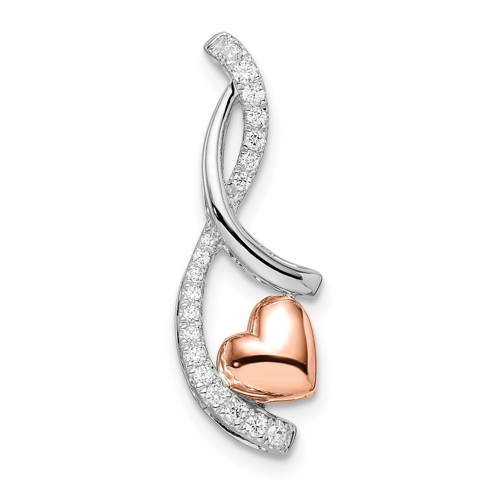 14K Bicolor Gold Weiß und Rose Herz Echt Diamant Kette Anhänger