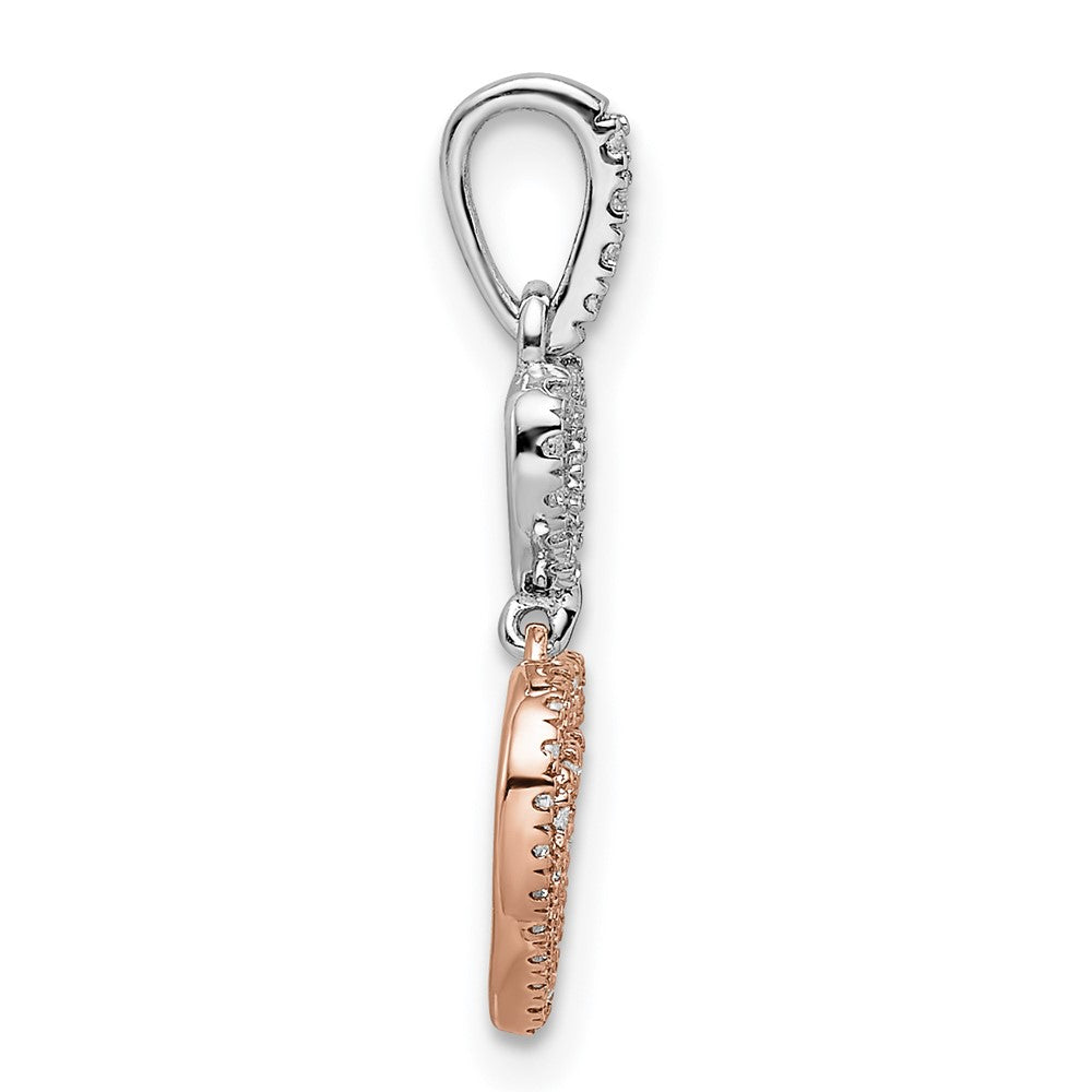 14K Bicolor-Gold Weiß- und Roségold Herzen Dangle Anhänger mit echtem Diamant