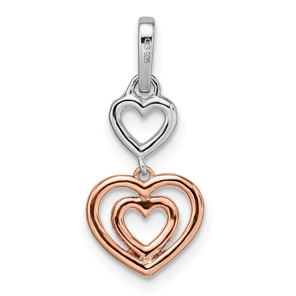 14K Bicolor-Gold Weiß- und Roségold Herzen Dangle Anhänger mit echtem Diamant