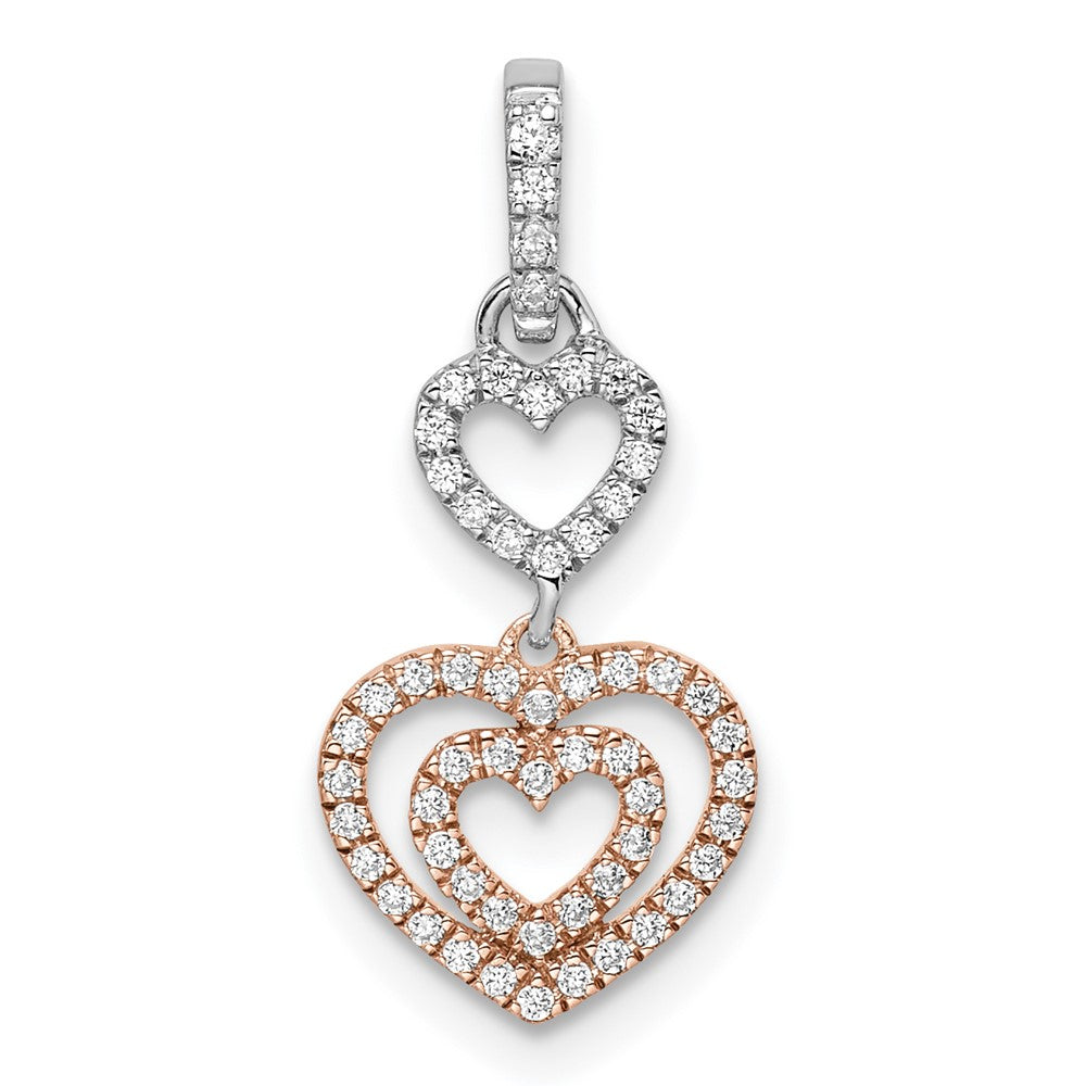 14K Bicolor-Gold Weiß- und Roségold Herzen Dangle Anhänger mit echtem Diamant