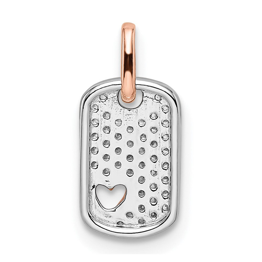 14k Two-Tone Gold White and Rose Small Dog Tag w/Heart Real Diamant Pendant