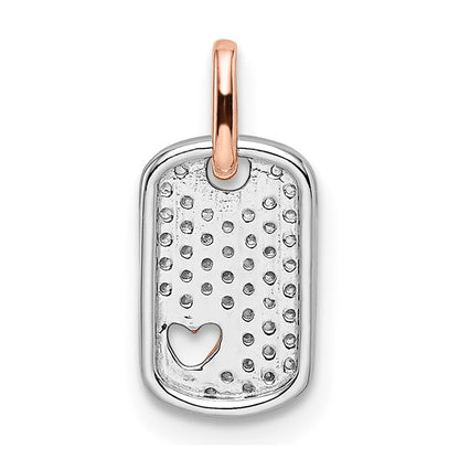 14k Two-Tone Gold White and Rose Small Dog Tag w/Heart Real Diamant Pendant