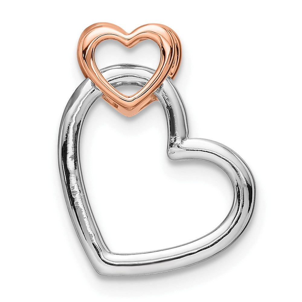 14K Bicolor Roségold und Weißgold Doppelherz-Kettengleitanhänger mit 0,25 ct. laborgezüchtetem Diamant VS/SI+ G+