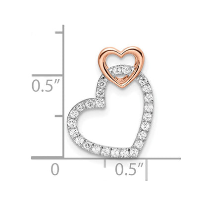 14K Bicolor Gold Weiß und Rose Doppelt Herz Echt Diamant Anhänger