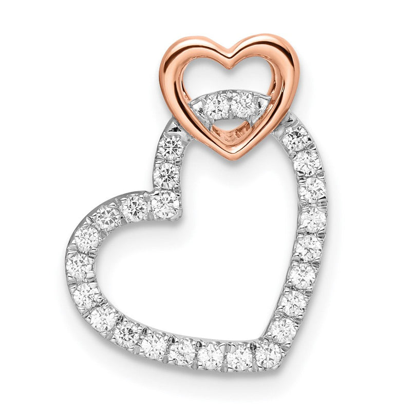 14K Bicolor Roségold und Weißgold Doppelherz-Kettengleitanhänger mit 0,25 ct. laborgezüchtetem Diamant VS/SI+ G+