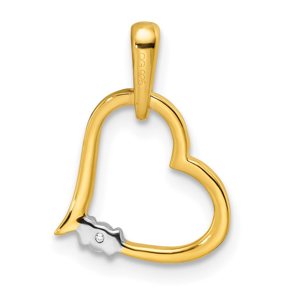 14K Bicolor-Gold polierter Herz-Anhänger mit echten Diamanten