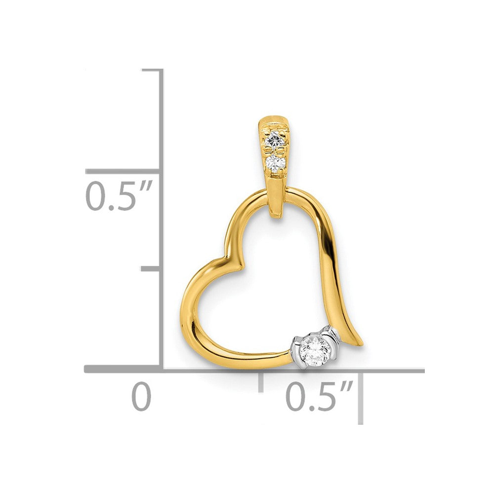 14K Bicolor-Gold polierter Herz-Anhänger mit echten Diamanten