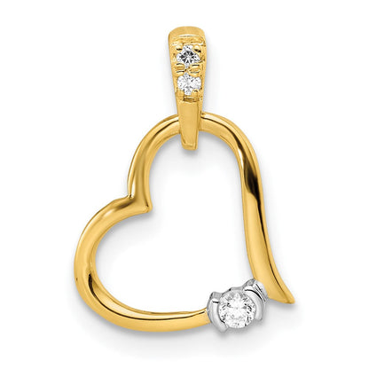 14K Bicolor-Gold polierter Herz-Anhänger mit echten Diamanten