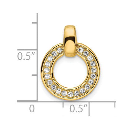 14K Gelbgold Poliert Rund Echt Diamant Kette Anhänger