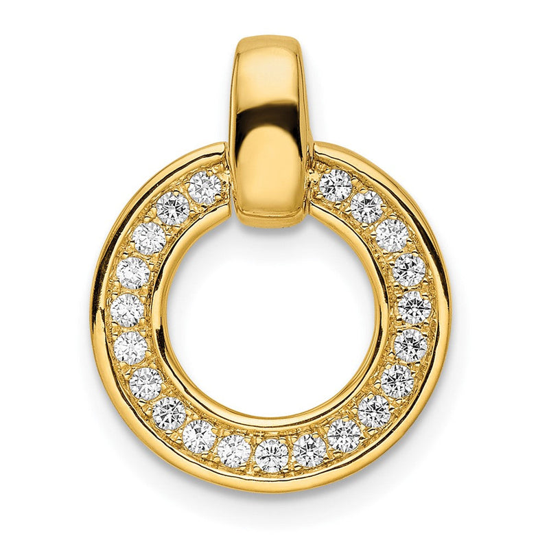 14K Gelbgold Poliert Rund Echt Diamant Kette Anhänger