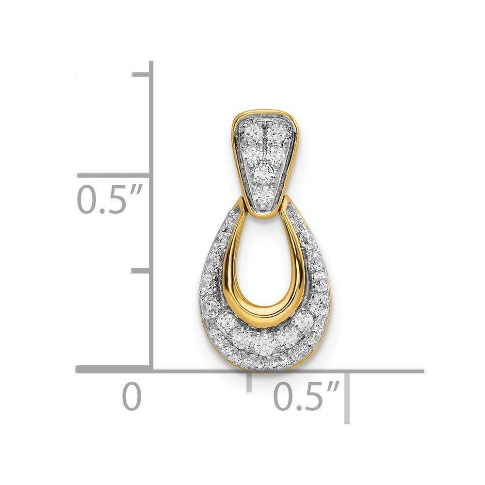 14K Gelbgold Poliert Tropfen Echt Diamant Kette Anhänger