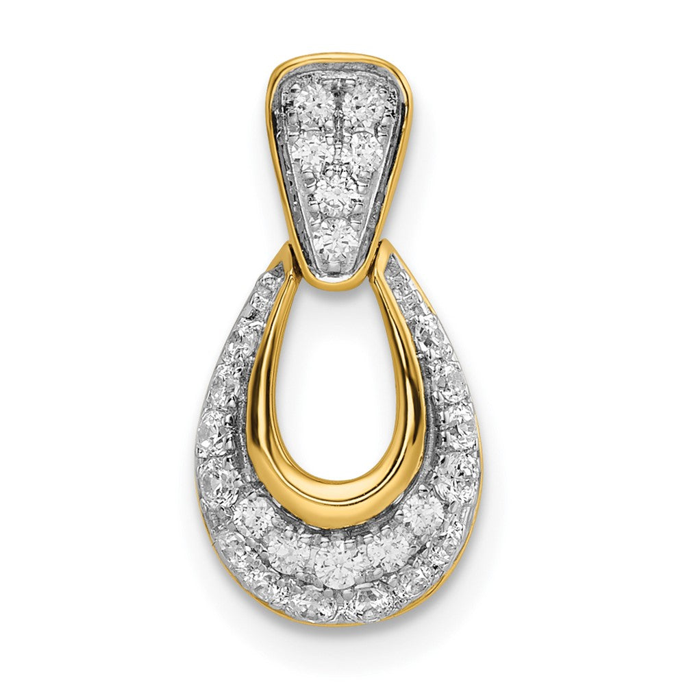 14K Gelbgold Poliert Tropfen Echt Diamant Kette Anhänger