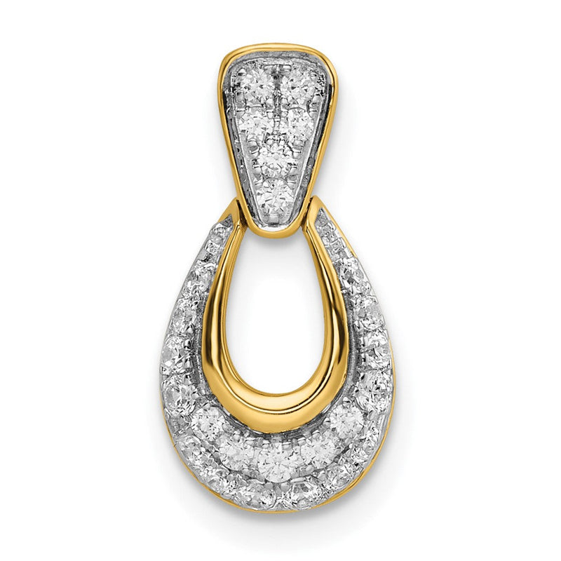 14K Gelbgold Poliert Tropfen Echt Diamant Kette Anhänger