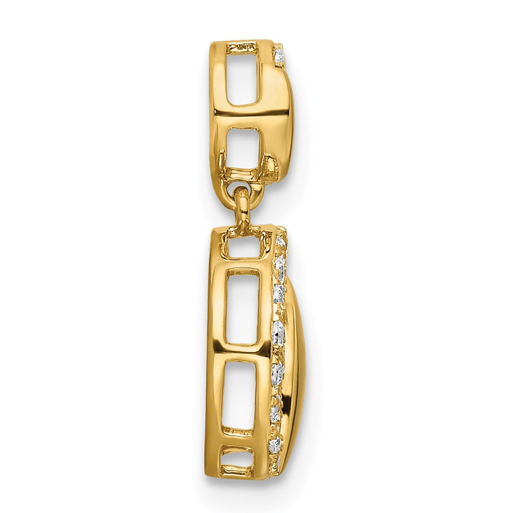 14K Gelbgold Poliert Doppelt Kreis Echt Diamant Kette Anhänger