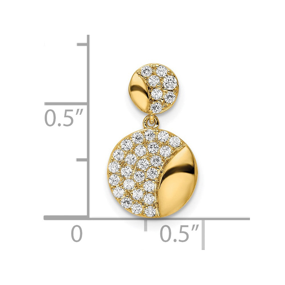 14K Gelbgold Poliert Doppelt Kreis Echt Diamant Kette Anhänger
