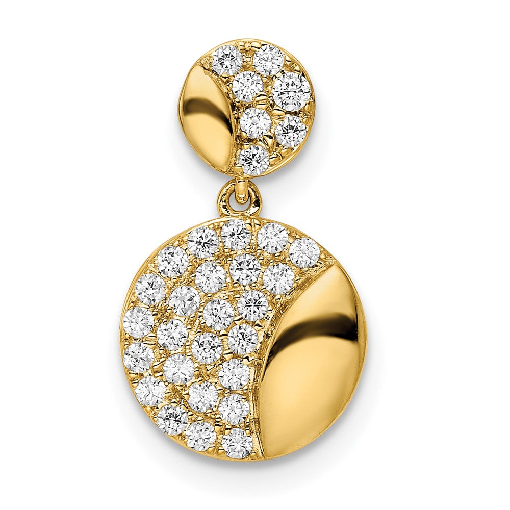 14K Gelbgold Poliert Doppelt Kreis Echt Diamant Kette Anhänger