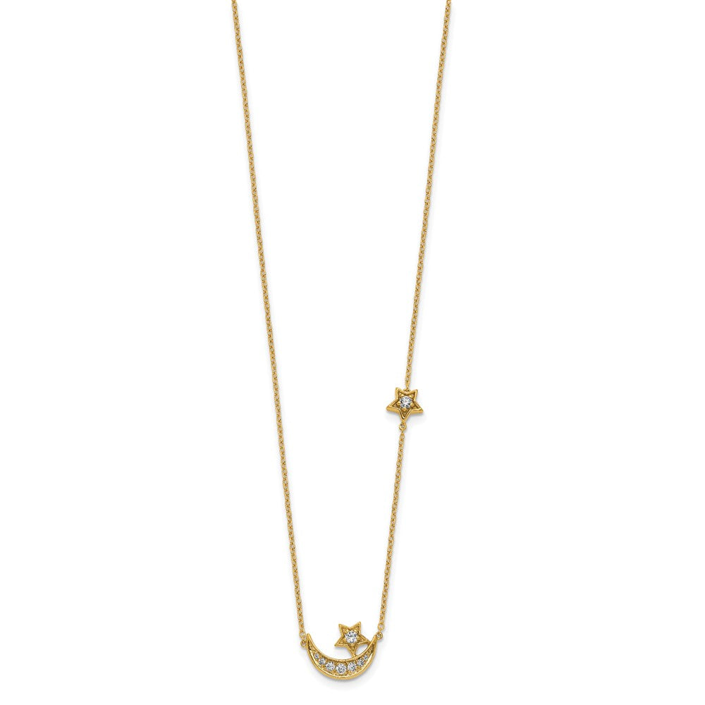 14K Gelbgold Mond & Stern Echt Diamant 18 Zoll Halskette