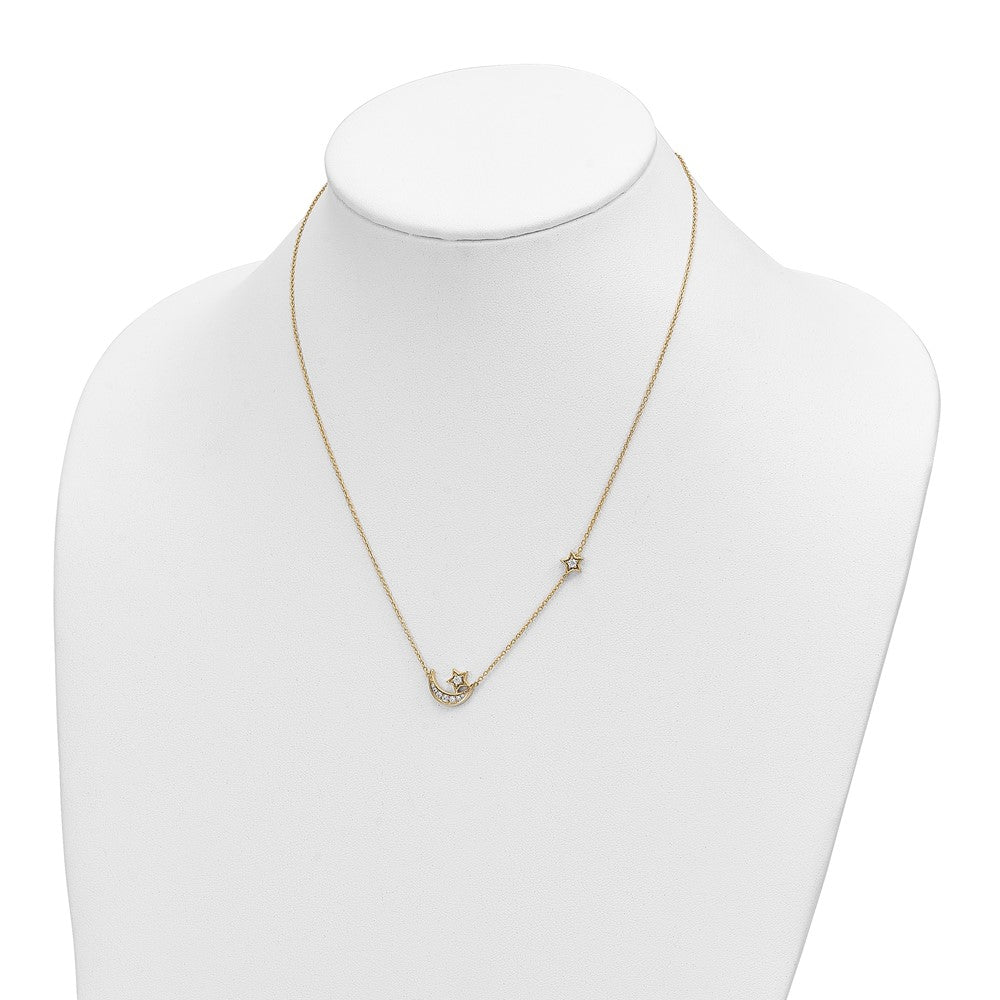 14K Gelbgold Mond & Stern Echt Diamant 18 Zoll Halskette