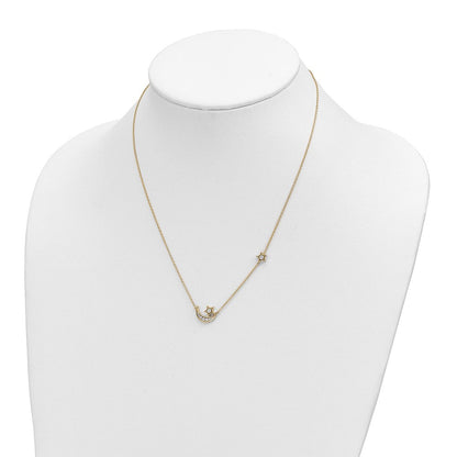 14K Gelbgold Mond & Stern Echt Diamant 18 Zoll Halskette