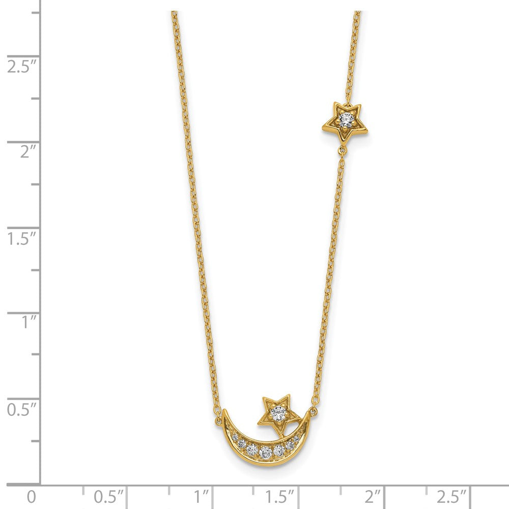 14K Gelbgold Mond & Stern Echt Diamant 18 Zoll Halskette