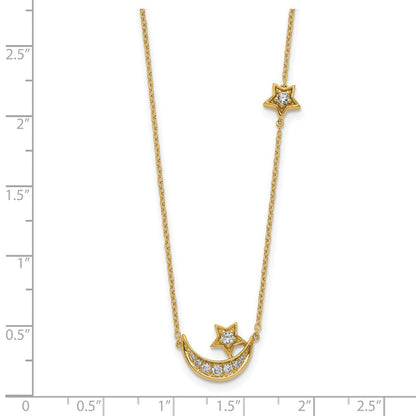 14K Gelbgold Mond & Stern Echt Diamant 18 Zoll Halskette