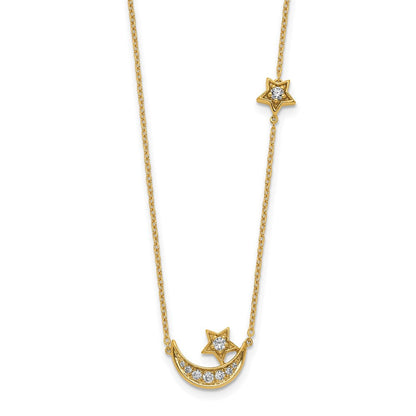 14K Gelbgold Mond & Stern Echt Diamant 18 Zoll Halskette